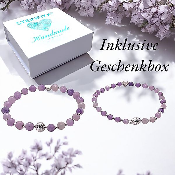 Steinfixx® Perlenarmband Lepidolith Edelsteine mit Silberperlen und Herz in günstig online kaufen