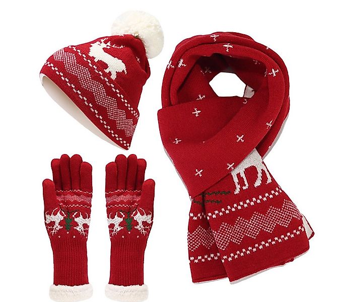 FOUORTUNATE-BEE Beanie Weihnachts Mütze Schal Handschuhe Set mit Rentier St günstig online kaufen