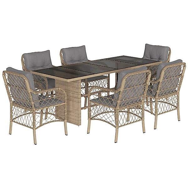 vidaXL 7-Tlg Garten-Essgruppe mit Kissen Beigemischung Poly Rattan 3212064 günstig online kaufen