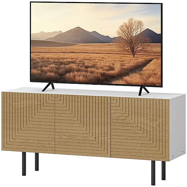 HOMCOM TV-Möbel, TV-Holzbank für Fernseher bis zu 65 Zoll mit gerillten Sch günstig online kaufen