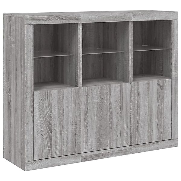 vidaXL Sideboards mit LED-Leuchten 3 Stk Grau Sonoma Holzwerkstoff 3209105 günstig online kaufen