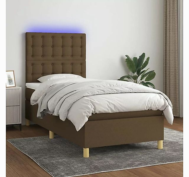 vidaXL Boxspringbett (100 x 200 cm, Knopfheftung Parallel, Braun), mit LED günstig online kaufen