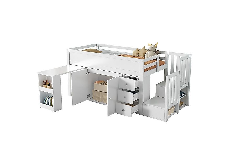 Odikalo Hochbett Kinderbett Ausziehbarem Schreibtisch Treppeschrank Ohne Ma günstig online kaufen