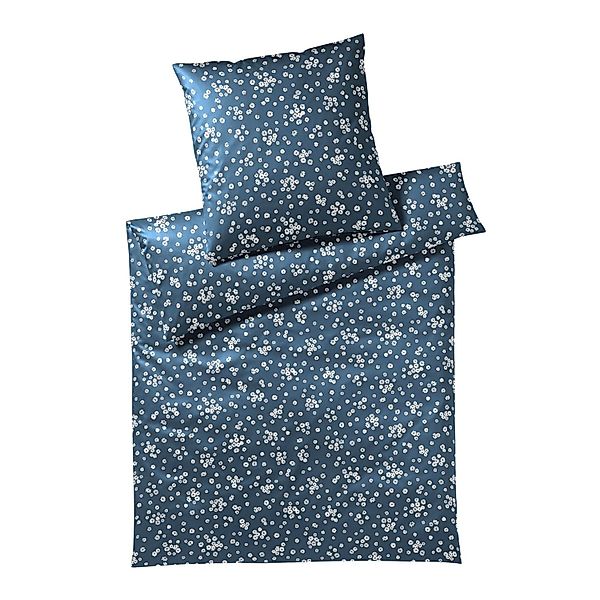 Elegante Interlock Jersey Bettwäsche Daisies 3565-2 Blume Blau 135x200 günstig online kaufen