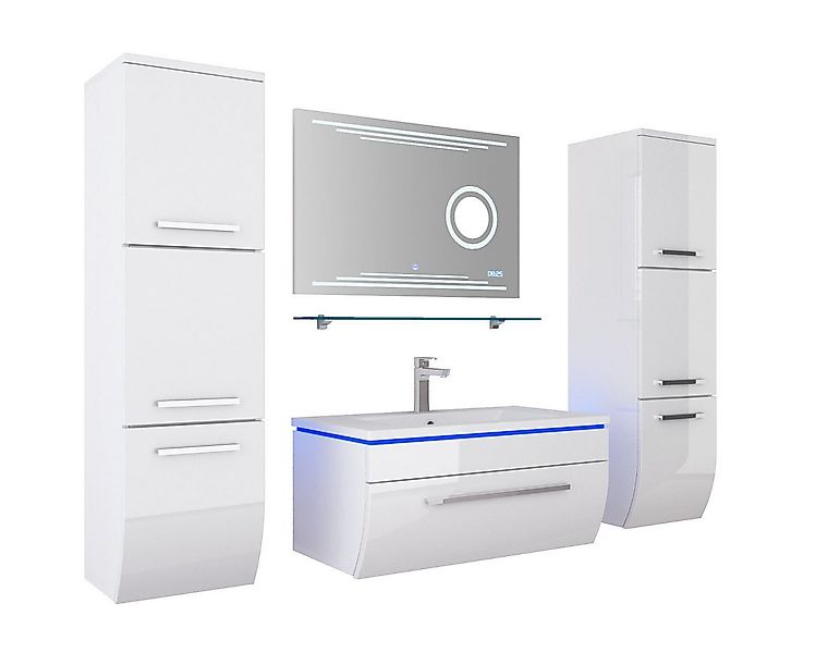 Homeline Badmöbel-Set Badmöbel Set montiert Schwarz oder Weiß Hochglanz Bad günstig online kaufen