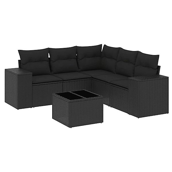 vidaXL 6-Tlg Garten-Sofagarnitur mit Kissen Schwarz Poly Rattan 3254892 günstig online kaufen