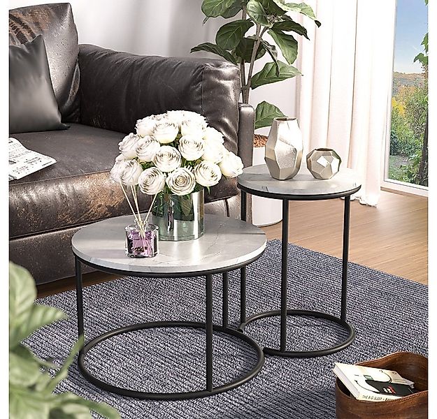 Vicco Couchtisch Ottawa, Marmor Weiß, 55 x 55 cm 2 Teile günstig online kaufen