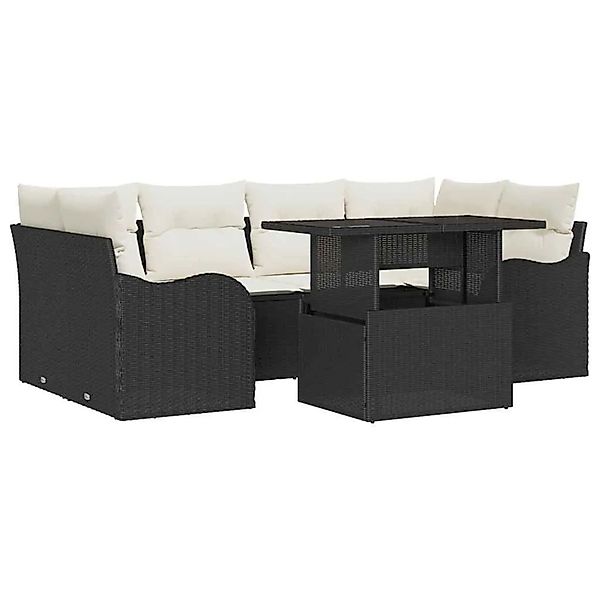 vidaXL Gartensofa-set mit Kissen 7-Tlg Schwarz Poly-Rattan 3357130 günstig online kaufen