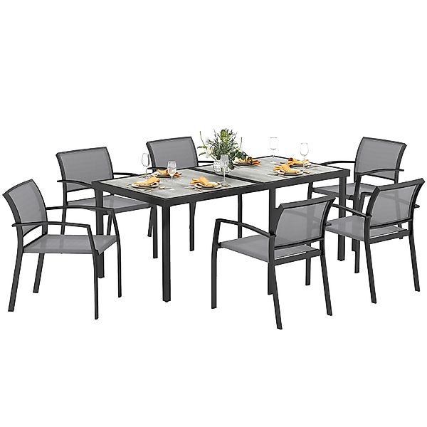 Outsunny Gartentisch Set  Stahl Kunststoff Grau 180L x 87B x 72H cm günstig online kaufen