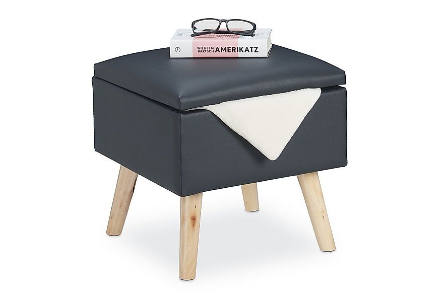 relaxdays Stauraumhocker Sitzhocker mit Stauraum Kunstleder, Dunkelgrau günstig online kaufen