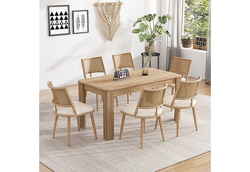 Flieks Esszimmerstuhl (Set, 6 St), 6er Set Polsterstühle mit Rattan-Rückenl günstig online kaufen