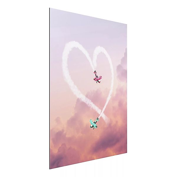 Alu-Dibond Bild Kunstdruck - Hochformat 3:4 Herz mit Flugzeugen günstig online kaufen