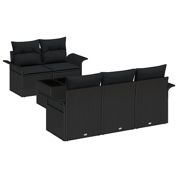 vidaXL Loungesofa 6-teiliges Garten Sofa Set mit Kissen Schwarz Poly Rattan günstig online kaufen