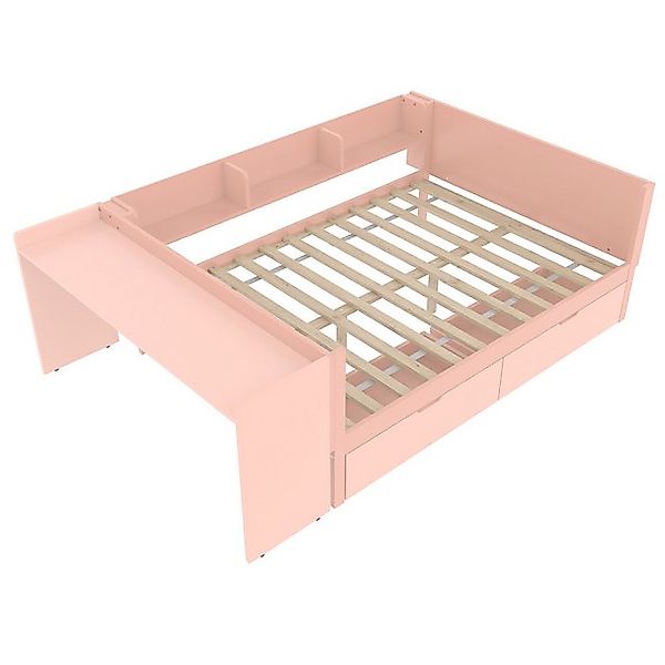 Rutaqian Bett Flachbett Holzbett mit Schreibtisch & Stauraum-Regale - Ohne günstig online kaufen