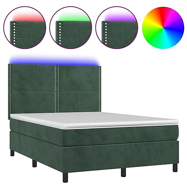 vidaXL Boxspringbett mit Matratze & LED Dunkelgrün 140x200 cm Samt 3136068 günstig online kaufen