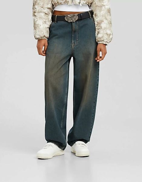 Bershka Skater-Fit-Jeans Im Washed-Look Bskteen 32 Grün günstig online kaufen
