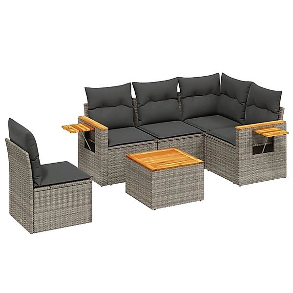 vidaXL 6-tlg Garten-Sofagarnitur mit Kissen Grau Poly Rattan Modell 72 günstig online kaufen