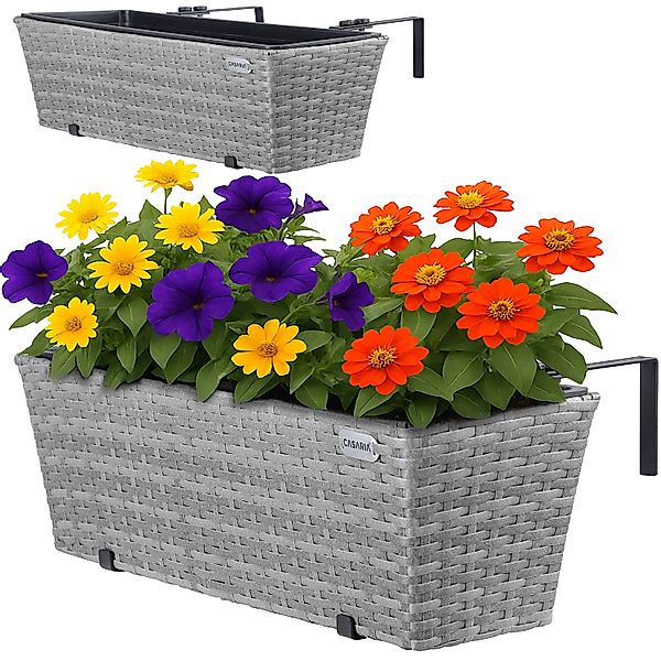Polyrattan Blumenkasten 2er-Set Grau günstig online kaufen