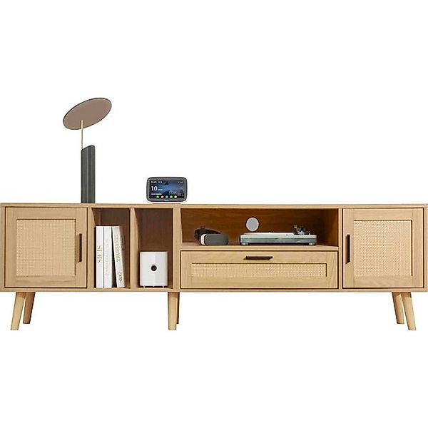 BlingBin TV-Schrank Lowboard TV-Board Rattan-Türdesign Natural Oak (Mit dre günstig online kaufen