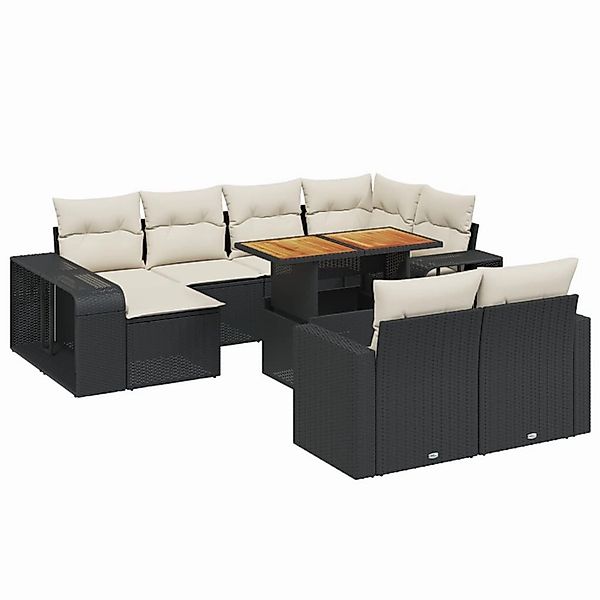 vidaXL 11-Tlg Garten-Sofagarnitur mit Kissen Schwarz Poly Rattan 3274589 günstig online kaufen