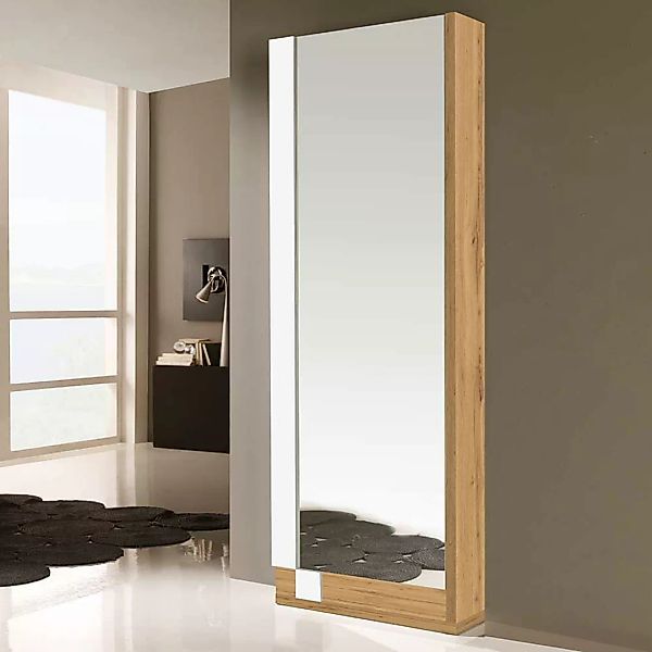 Spiegelschuhschrank in Weiß Hochglanz und Wildeiche Optik 70 cm breit günstig online kaufen