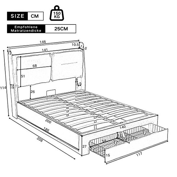 XDeer Polsterbett Polsterbett,hydraulisches Bett, 2-in-1 Stauraumschubladen günstig online kaufen