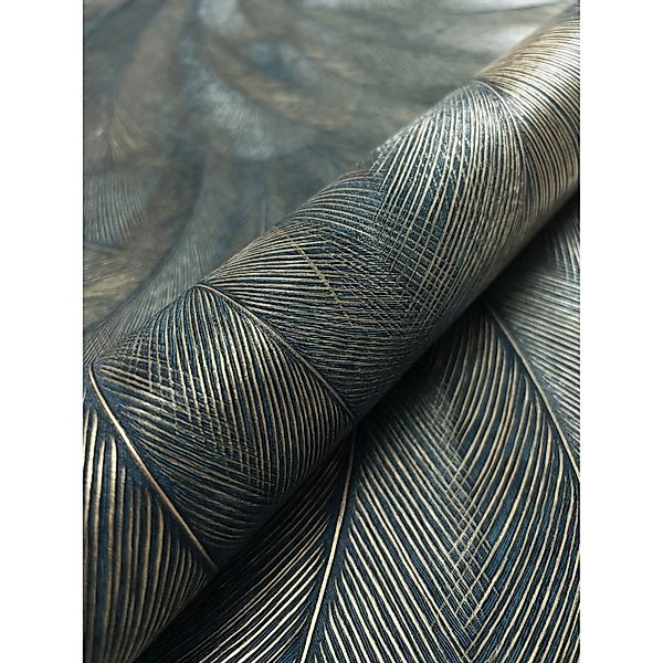 Newroom Vliestapete Savina Petrol Palmen Natur Strukturiert FSC® günstig online kaufen