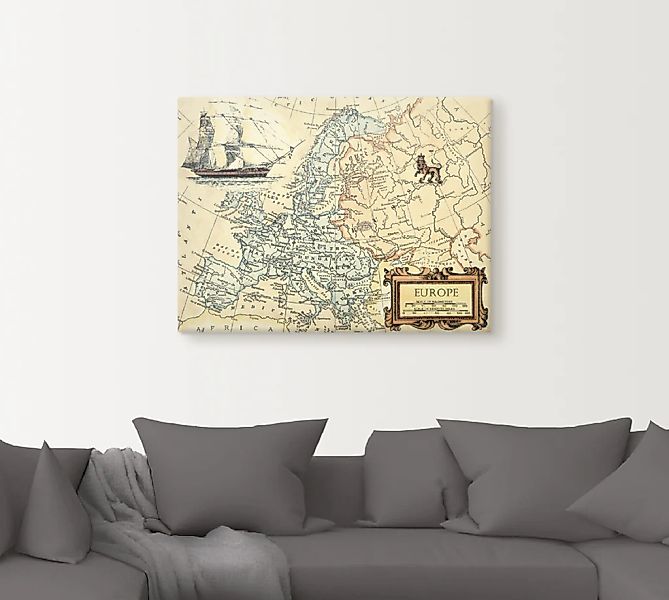 Artland Wandbild »Europakarte«, Landkarten, (1 St.), als Leinwandbild, Post günstig online kaufen