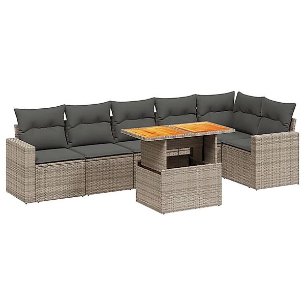vidaXL 7-Tlg Garten-Sofagarnitur mit Kissen Grau Poly Rattan 3271326 günstig online kaufen
