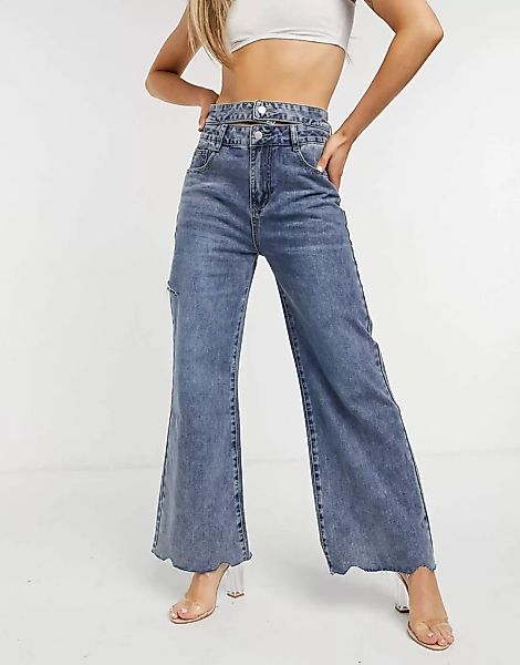 The Kript – Jeans mit weitem Bein und doppeltem Taillenbund mit Vintage-Was günstig online kaufen