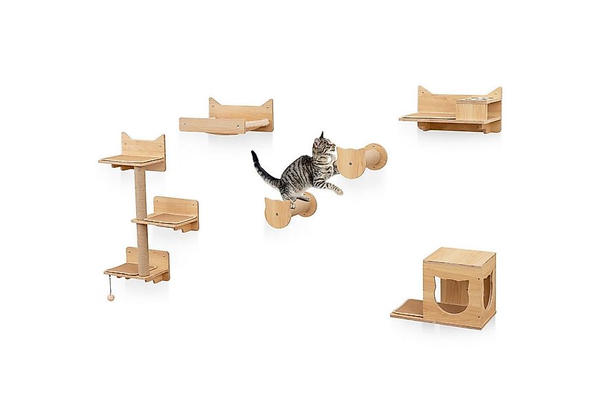 KOMFOTTEU Kratzbaum, Wandpark Kletterwand mit Hängematte, 2 Kratzpfosten günstig online kaufen