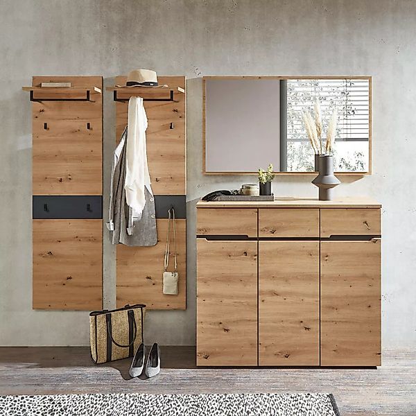 Garderoben Set mit Spiegel, Schuhschrank, 2 x Garderobenpaneel MANRESA-36 i günstig online kaufen