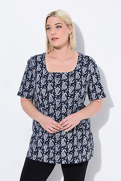 Ulla Popken Longshirt T-Shirt gemustert A-Linie günstig online kaufen