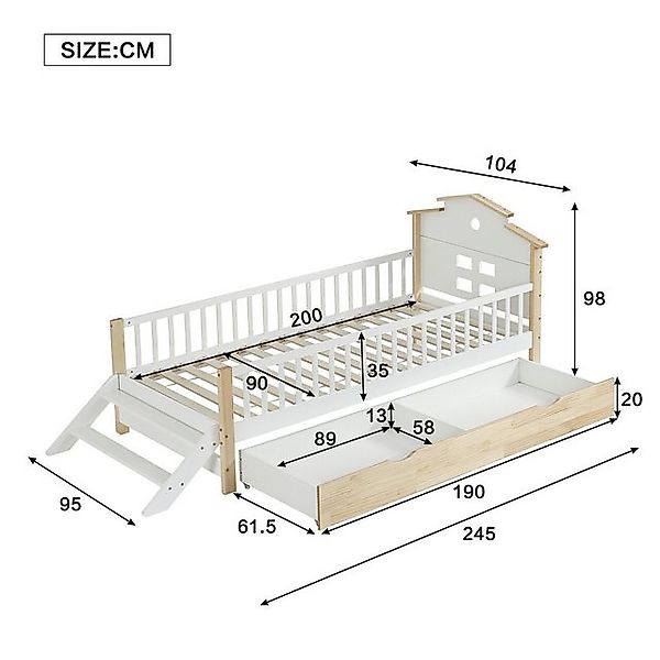 HAUSS SPOLE Kinderbett 90x200cm mit Fallschutz und Gitter, Seitenleiter, We günstig online kaufen