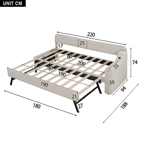 HAUSS SPOLE Schlafsofa 90x200cm mit ausziehbarem Ausziehbett mit Klappstauf günstig online kaufen