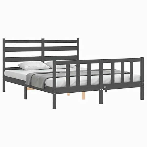 vidaXL Bett Massivholzbett mit Kopfteil Grau günstig online kaufen