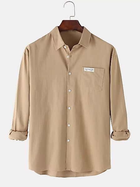Mens Plain Applique Pocket Daily Fit Revers Langarm Hemden mit gebogenem Sa günstig online kaufen