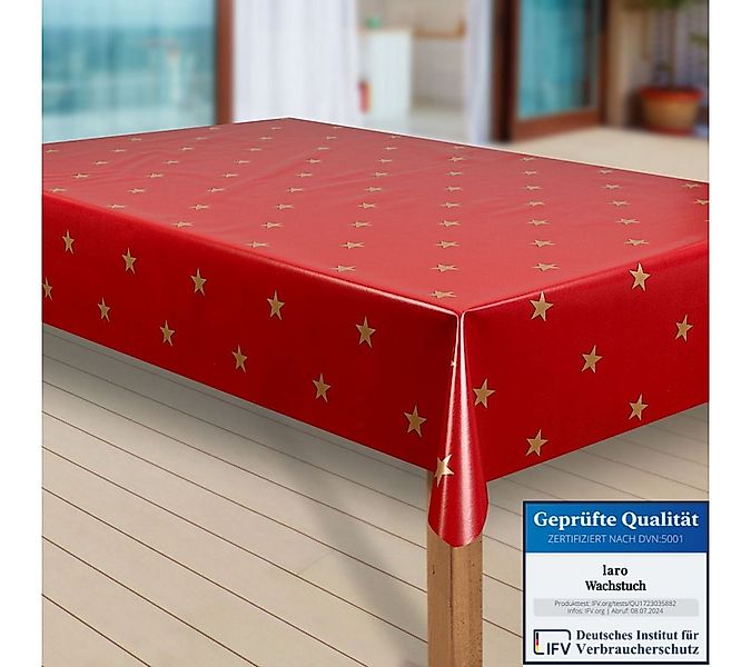 laro Tischdecke Wachstuch-Tischdecken Abwaschbar Sterne rot gold rechteckig günstig online kaufen