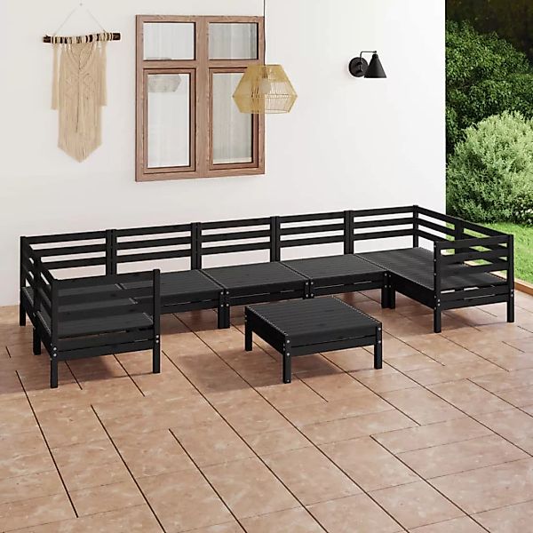 8-tlg. Garten-lounge-set Schwarz Massivholz Kiefer günstig online kaufen