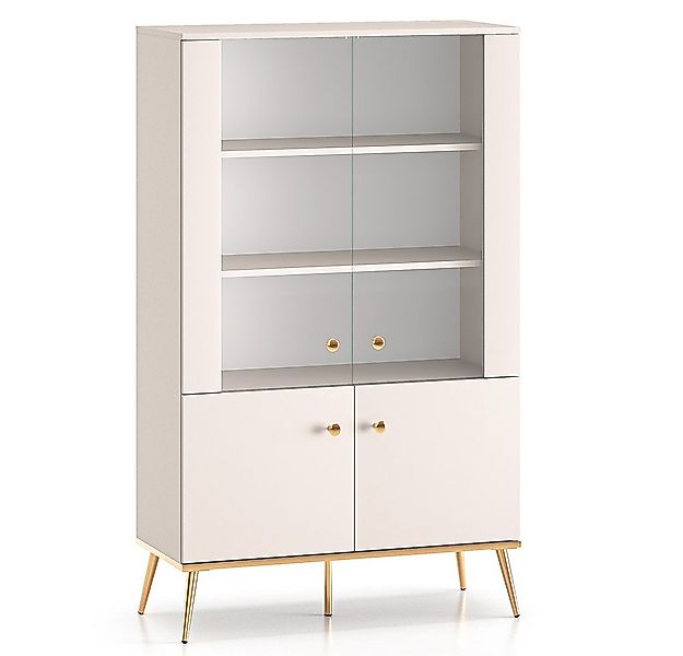 Lomadox Vitrine STRUGA-131 in kaschmir, goldfarbene Akzente, 4-türig, Glasv günstig online kaufen