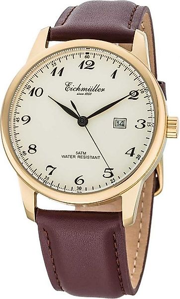 Eichmüller Quarzuhr Herrenuhr RE1062 Vergoldet Lederband Braun 42 mm günstig online kaufen