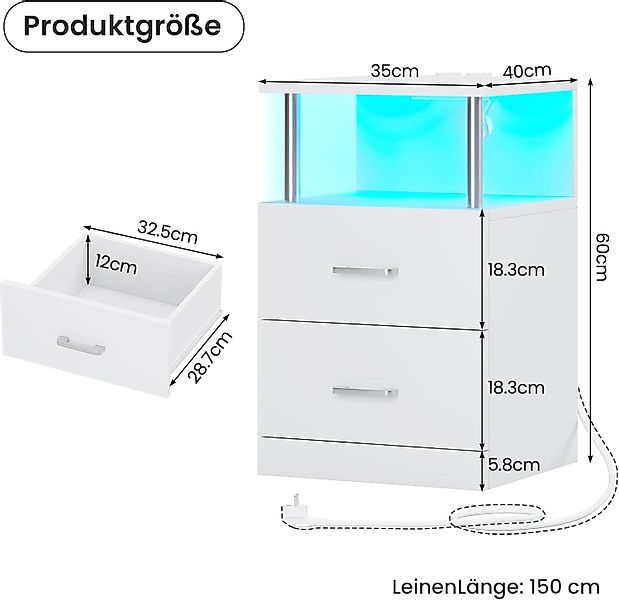 MSMASK Nachttisch mit Ladestation und LED-Leuchten, günstig online kaufen