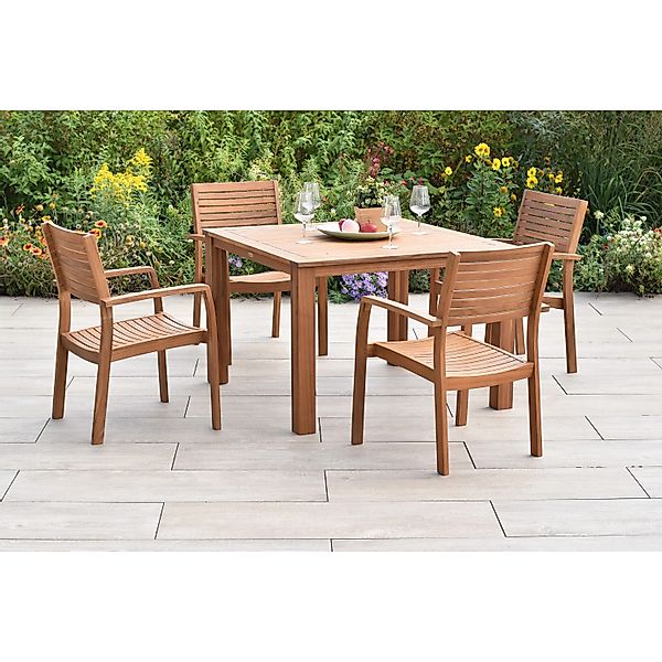 Merxx Batavia Set 5-tlg. 4 Stapelsessel Gartentisch 110 x 110 cm günstig online kaufen