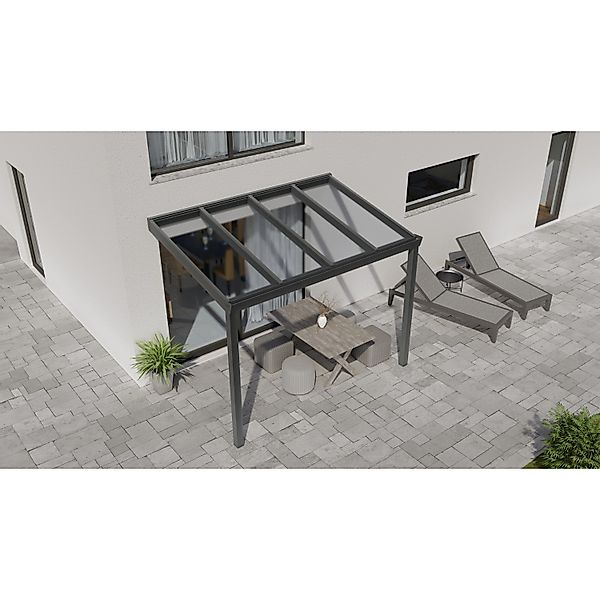 Terrassenüberdachung Professional 300 cm x 300 cm Anthrazit Struktur Glas günstig online kaufen