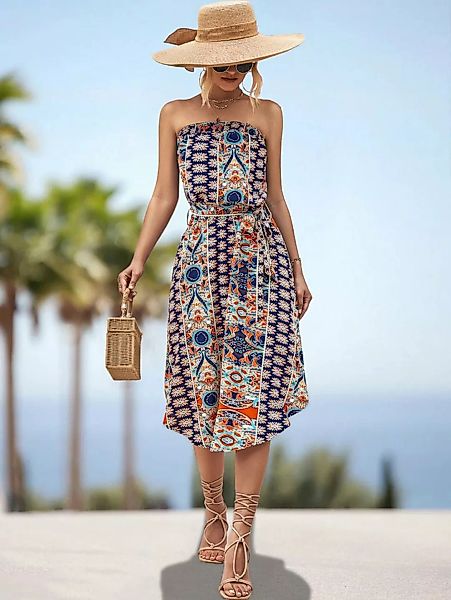 BlauWave Strandkleid Trägerloses Kleid mit Bedruckt Bohème-Stil (1-tlg) Boh günstig online kaufen
