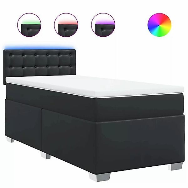 vidaXL Boxspringbett, Boxspringbett mit Matratze Schwarz 90x200 cm Kunstled günstig online kaufen