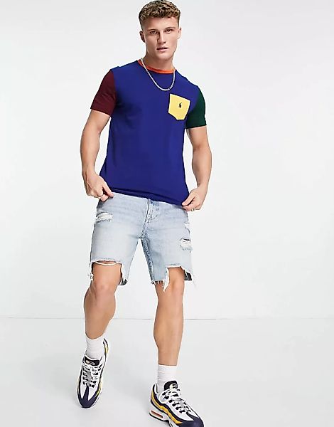 Polo Ralph Lauren – T-Shirt in Königsblau mit Blockfarbendesign und Markenl günstig online kaufen