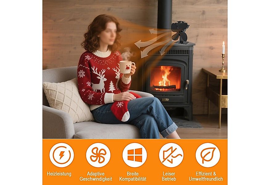 kisidus Kaminventilator 4 Flügel Ofenventilator Ohne Strom, Wärmebetriebene günstig online kaufen