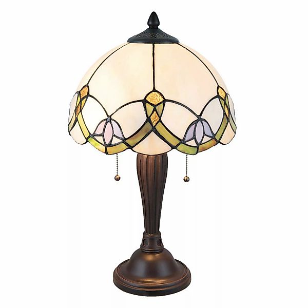 Tischlampe 5918 mit weiß-buntem Tiffany-Design günstig online kaufen