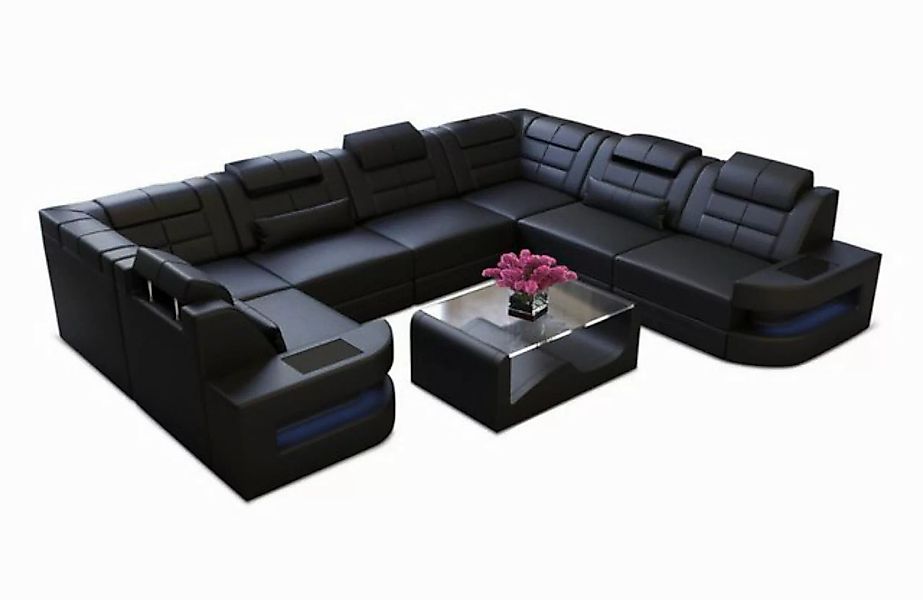 Sofa Dreams Wohnlandschaft Como U Form Leder, Couch, Couch, LED-Beleuchtung günstig online kaufen